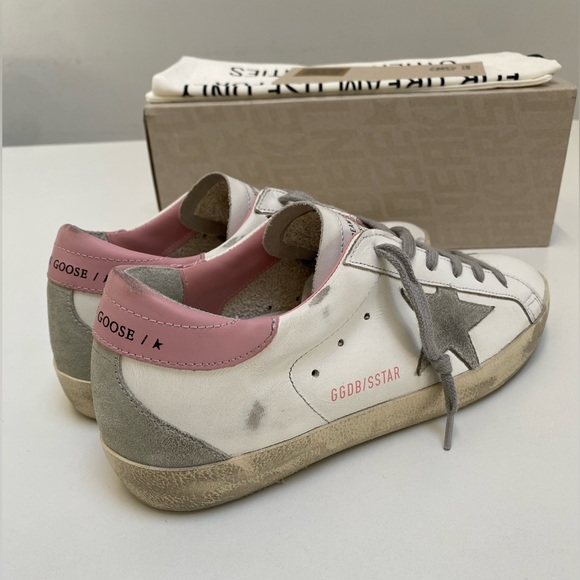 Golden Goose Superstar Sneaker White Leather/Pink Heel/Gray Star sz 38 NIB - Picture 14 of 15